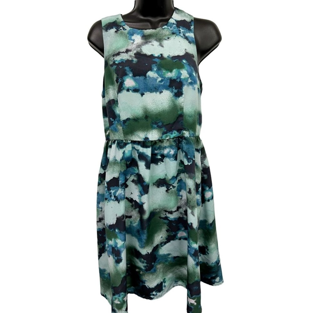 Mossimo Sheath Sun Dress Size 6 Blue Green Floral Polyester Knee Length